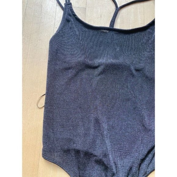 Elodie BNWOT womens black shimmer thong bodysuit t-strap back - Picture 4 of 7